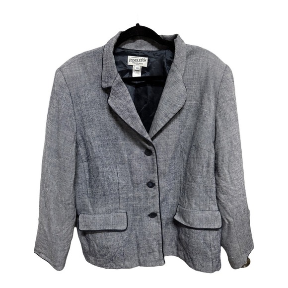 Pendleton Plus Size Blue White Rayon Wool Silk Blazer Coat Jacket Size 18 - Picture 1 of 5